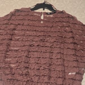 Zara Textured Ruffle Blouse in Mauve